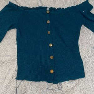 Off the shoulder dark green shirt